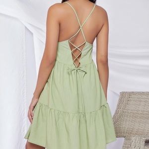Maternity ruffle hem crisscross tie cami dress